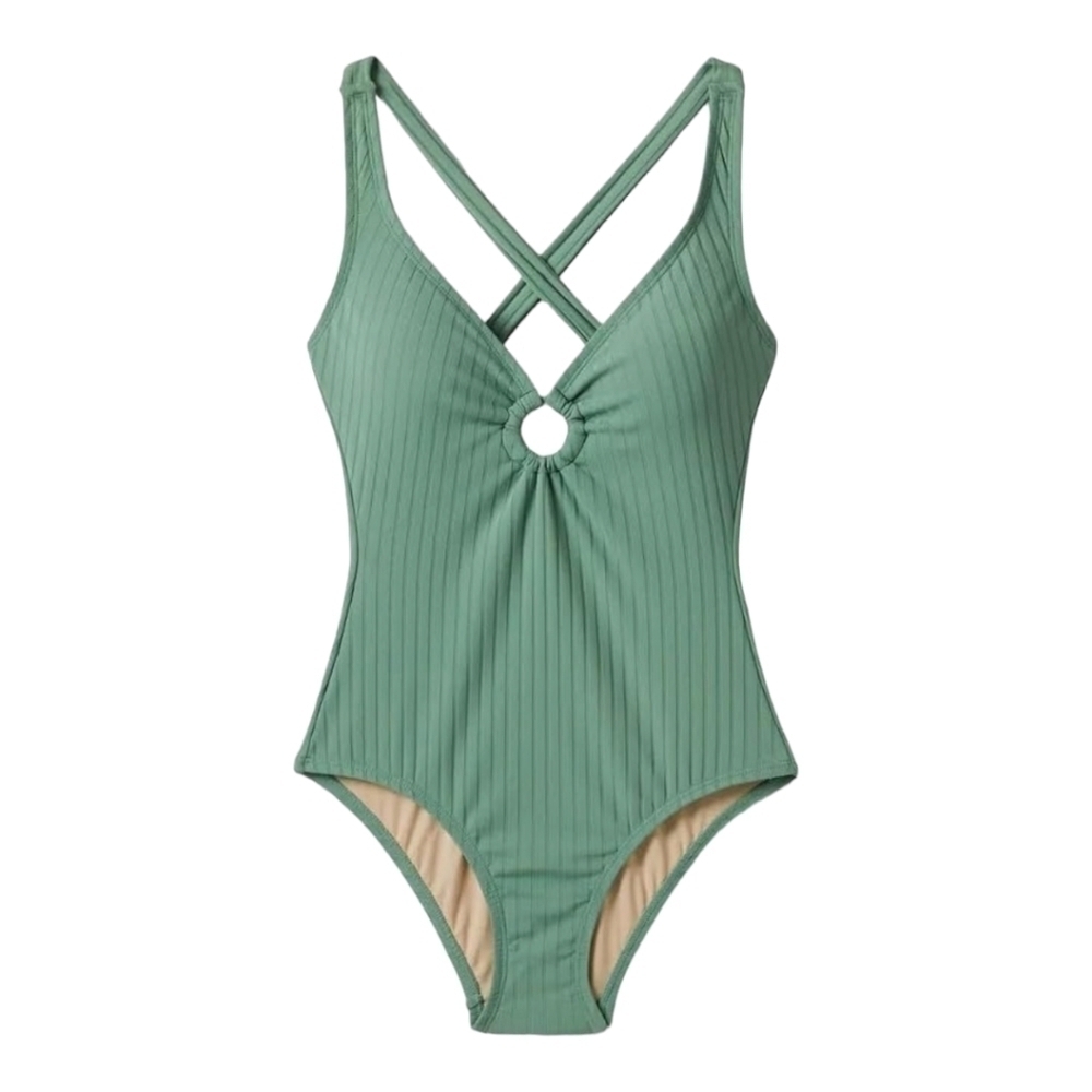 Kona Sol Women's Light Blue Striped One-Piece Swimsuit Size S
